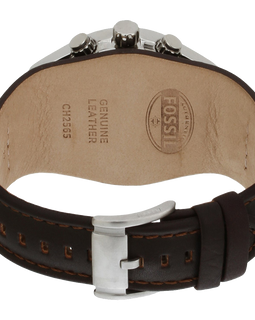 Fossil Mens Stainless Steel Chronograph Watch with Genuine Brown Leather Strap