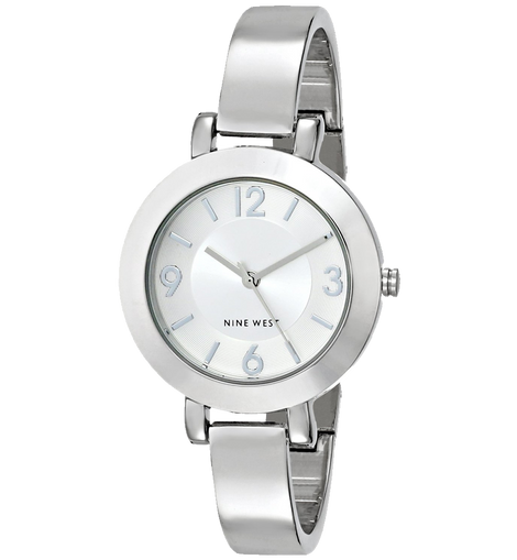 Nine West Womens NW 1631SVSB Silver Tone Sunray Dial and Bangle Watch